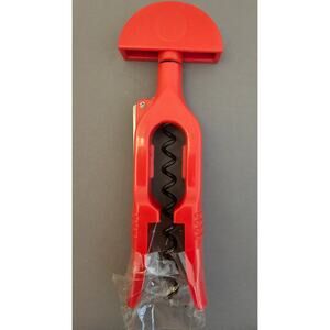 Red Plastic Corkscrew Wine Bottle Opener - Push Down - 7"